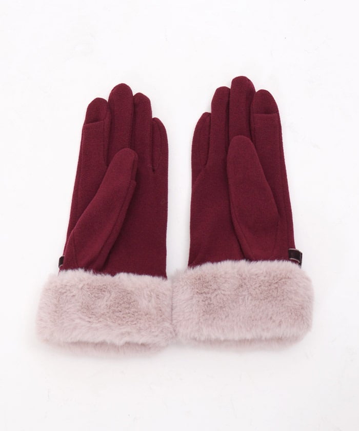 Velour Ribbon & Fur Gloves