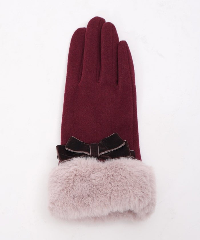 Velour Ribbon & Fur Gloves