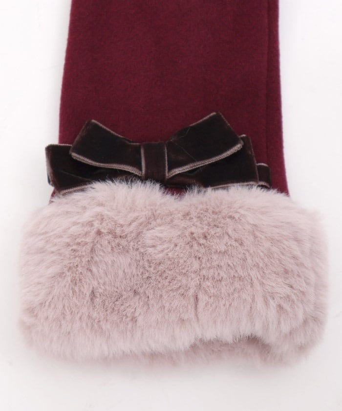 Velour Ribbon & Fur Gloves