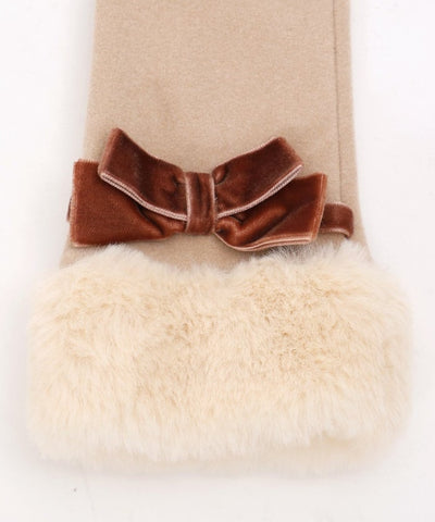 Velour Ribbon & Fur Gloves