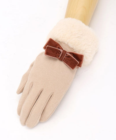 Velour Ribbon & Fur Gloves