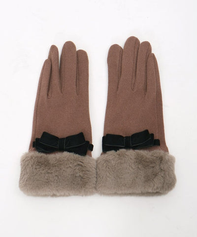 Velour Ribbon & Fur Gloves