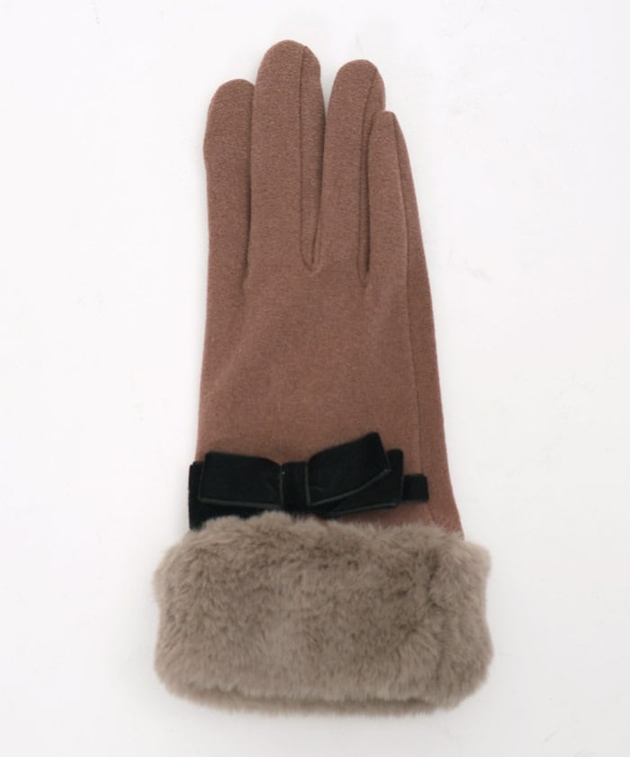 Velour Ribbon & Fur Gloves