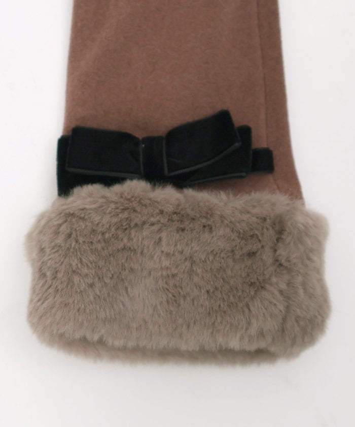 Velour Ribbon & Fur Gloves