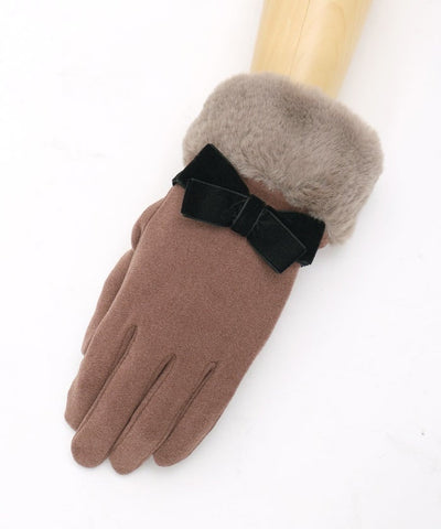 Velour Ribbon & Fur Gloves