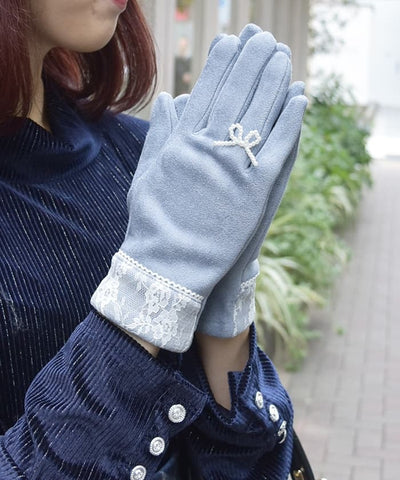 Ring Design Ribbon Suede Gloves