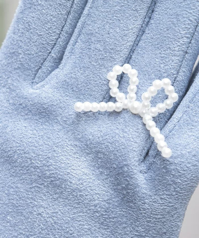 Ring Design Ribbon Suede Gloves