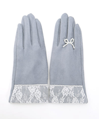 Ring Design Ribbon Suede Gloves