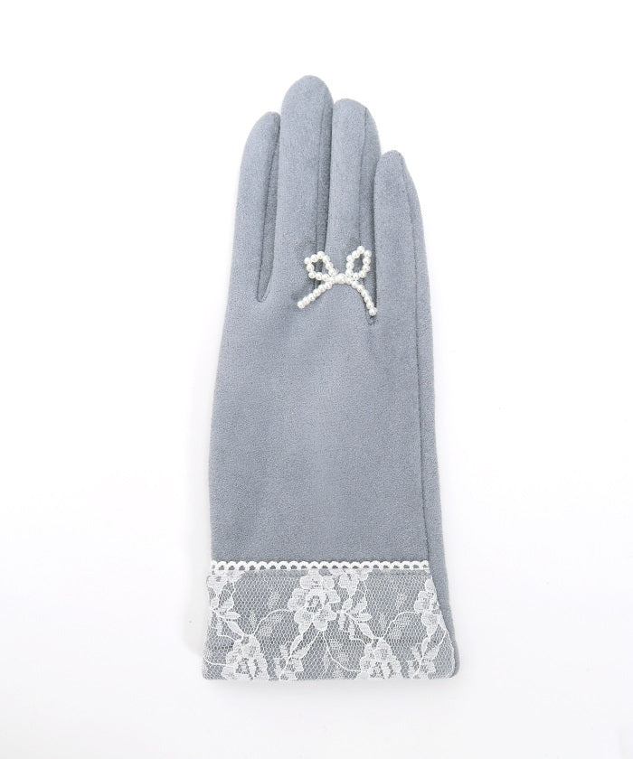 Ring Design Ribbon Suede Gloves