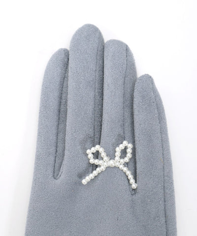 Ring Design Ribbon Suede Gloves