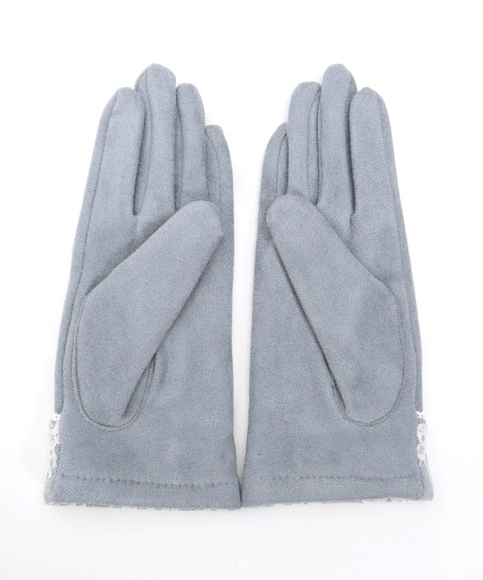 Ring Design Ribbon Suede Gloves