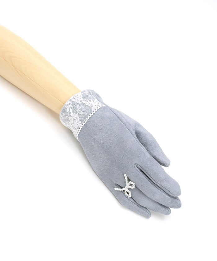 Ring Design Ribbon Suede Gloves