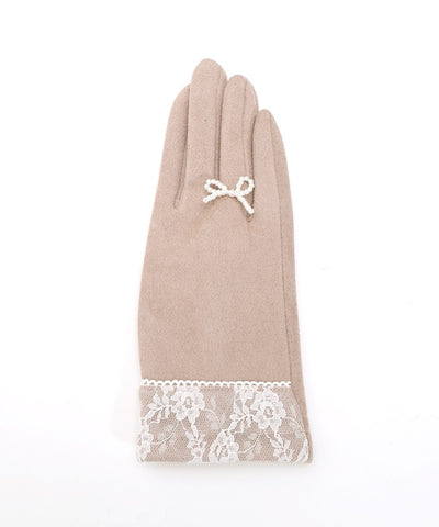 Ring Design Ribbon Suede Gloves