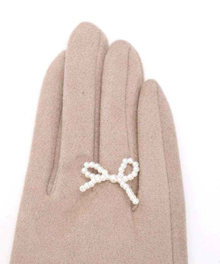 Ring Design Ribbon Suede Gloves