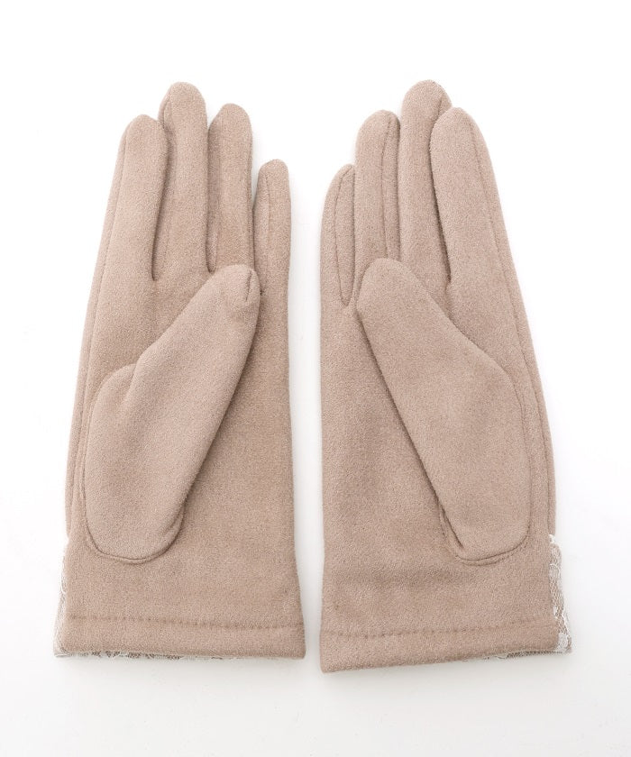 Ring Design Ribbon Suede Gloves