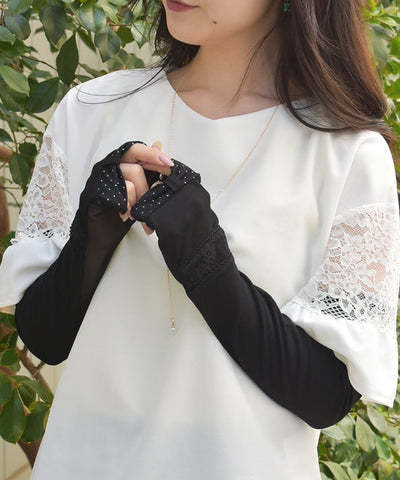 Dot Ribbon Long UV Gloves