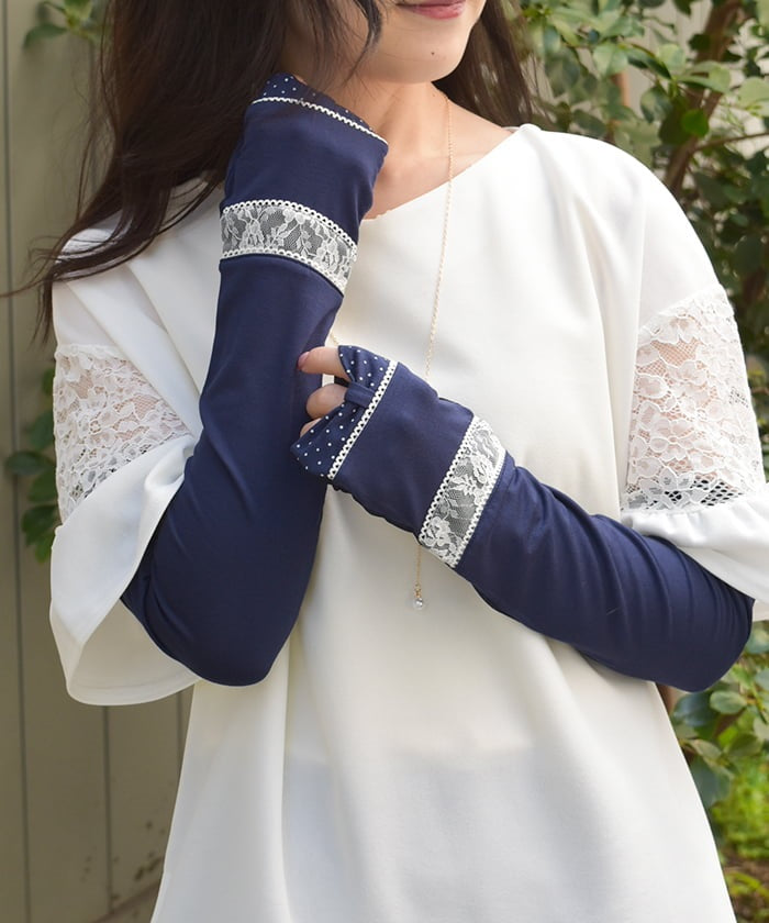Dot Ribbon Long UV Gloves