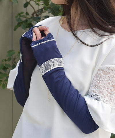Dot Ribbon Long UV Gloves