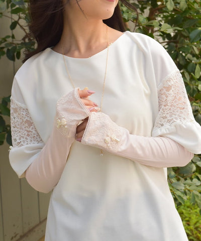 Ribbon Rose Lace Long UV Gloves