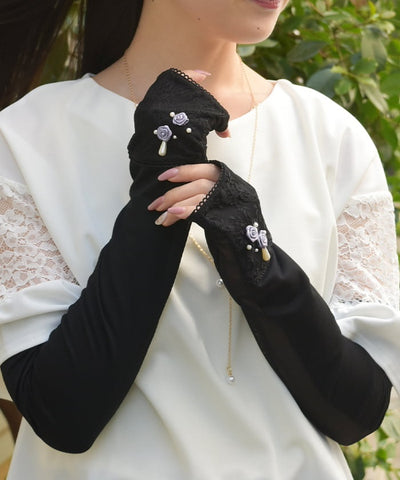 Ribbon Rose Lace Long UV Gloves