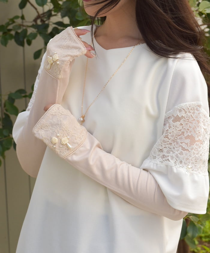Ribbon Rose Lace Long UV Gloves