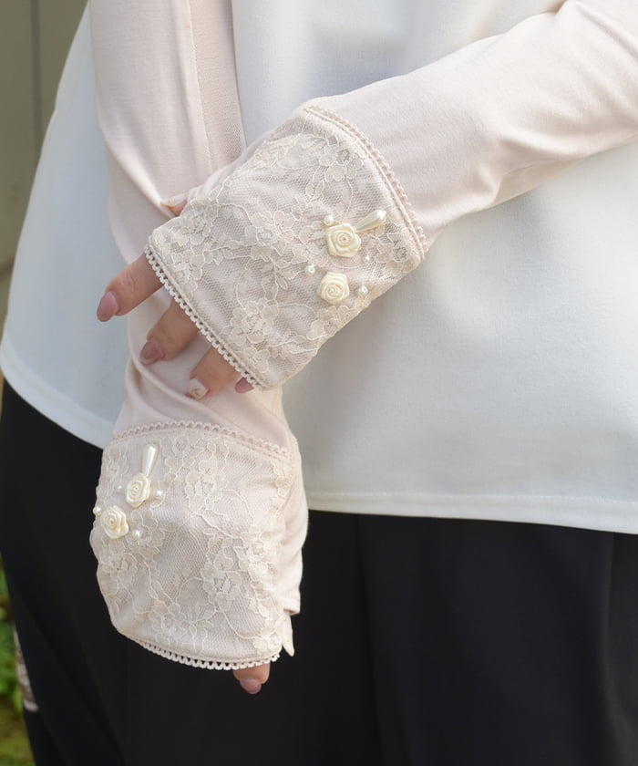 Ribbon Rose Lace Long UV Gloves