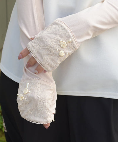 Ribbon Rose Lace Long UV Gloves