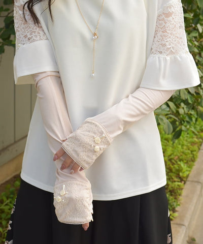 Ribbon Rose Lace Long UV Gloves