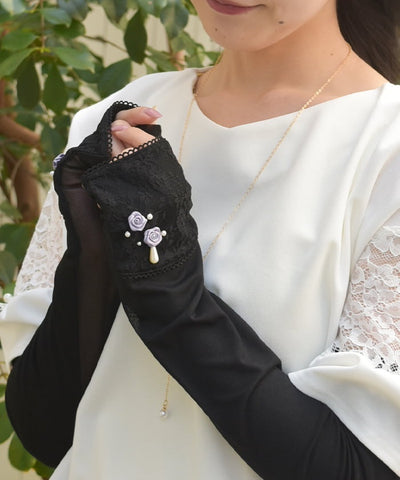 Ribbon Rose Lace Long UV Gloves