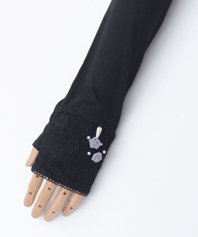 Ribbon Rose Lace Long UV Gloves