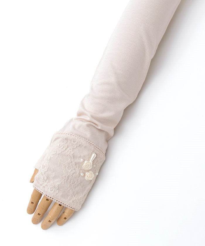 Ribbon Rose Lace Long UV Gloves