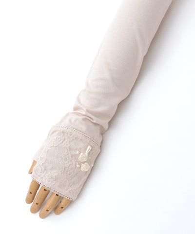 Ribbon Rose Lace Long UV Gloves