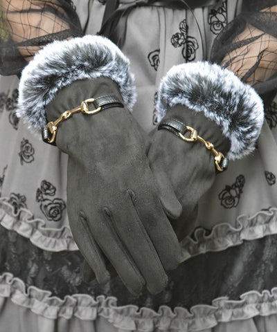 Suede Fur Gloves with Metal Bits