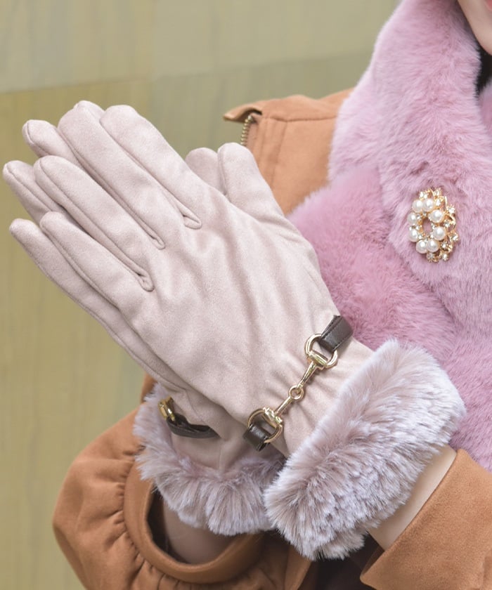 Suede Fur Gloves with Metal Bits