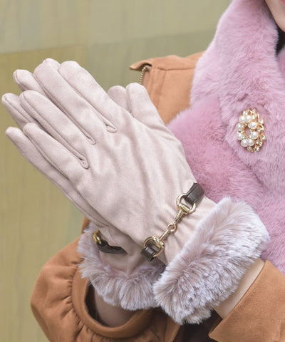 Suede Fur Gloves with Metal Bits