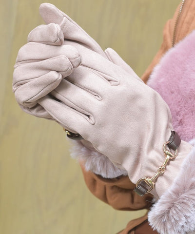 Suede Fur Gloves with Metal Bits