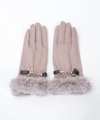 Suede Fur Gloves with Metal Bits