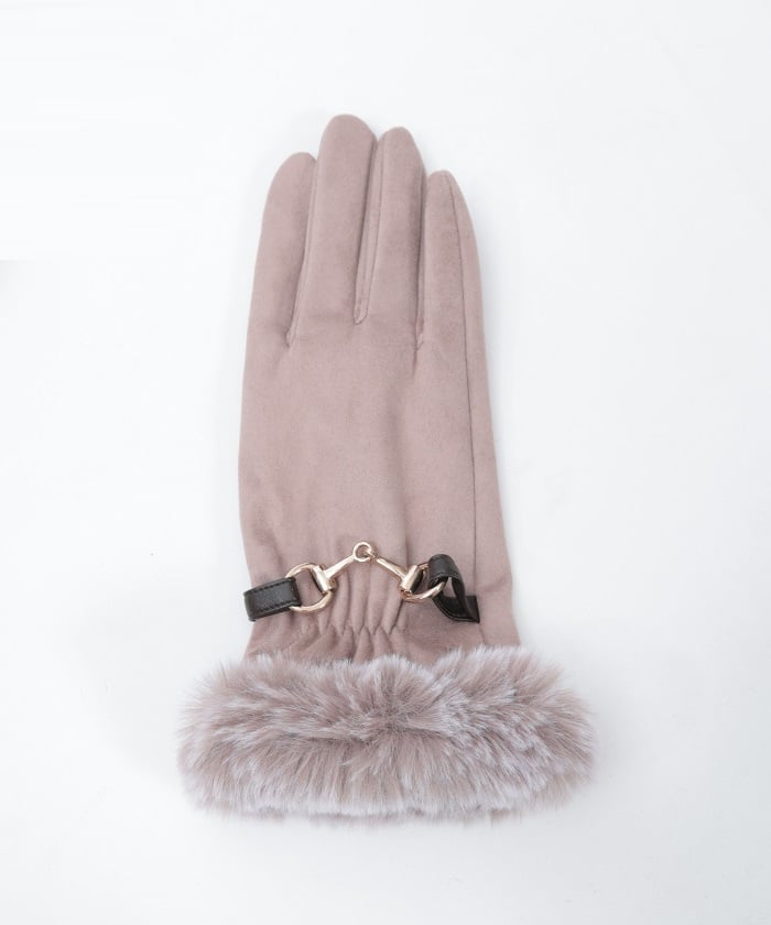 Suede Fur Gloves with Metal Bits