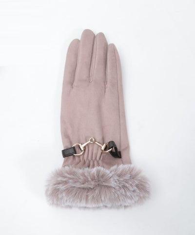Suede Fur Gloves with Metal Bits