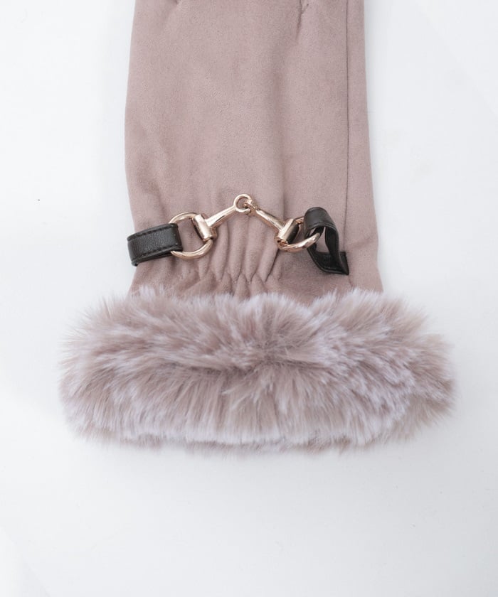 Suede Fur Gloves with Metal Bits