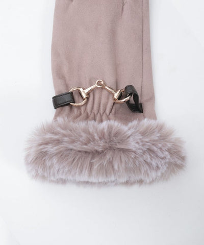 Suede Fur Gloves with Metal Bits