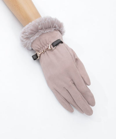 Suede Fur Gloves with Metal Bits