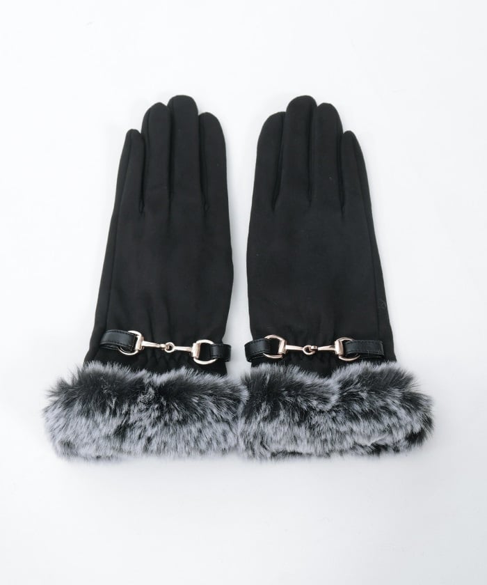 Suede Fur Gloves with Metal Bits
