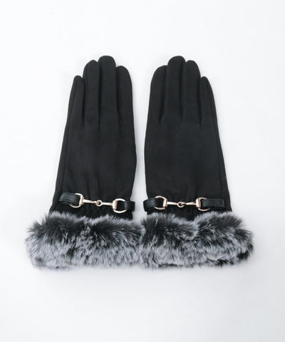 Suede Fur Gloves with Metal Bits