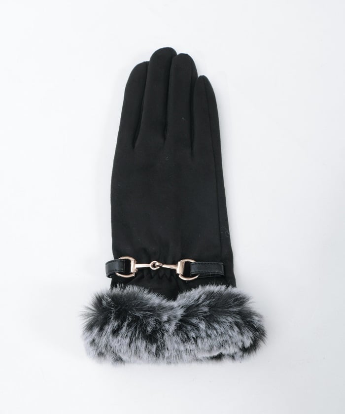 Suede Fur Gloves with Metal Bits