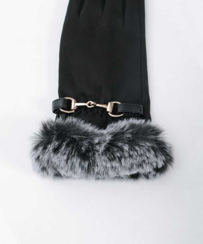 Suede Fur Gloves with Metal Bits