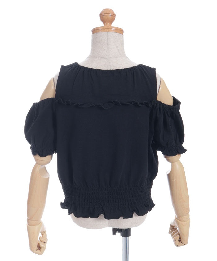 Open Shoulder Logo Embroidery Top