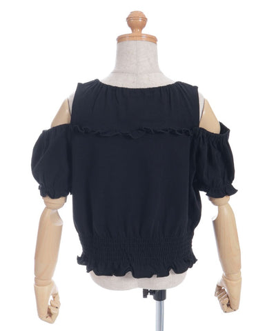Open Shoulder Logo Embroidery Top