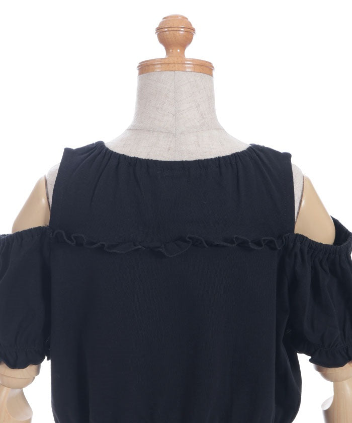 Open Shoulder Logo Embroidery Top