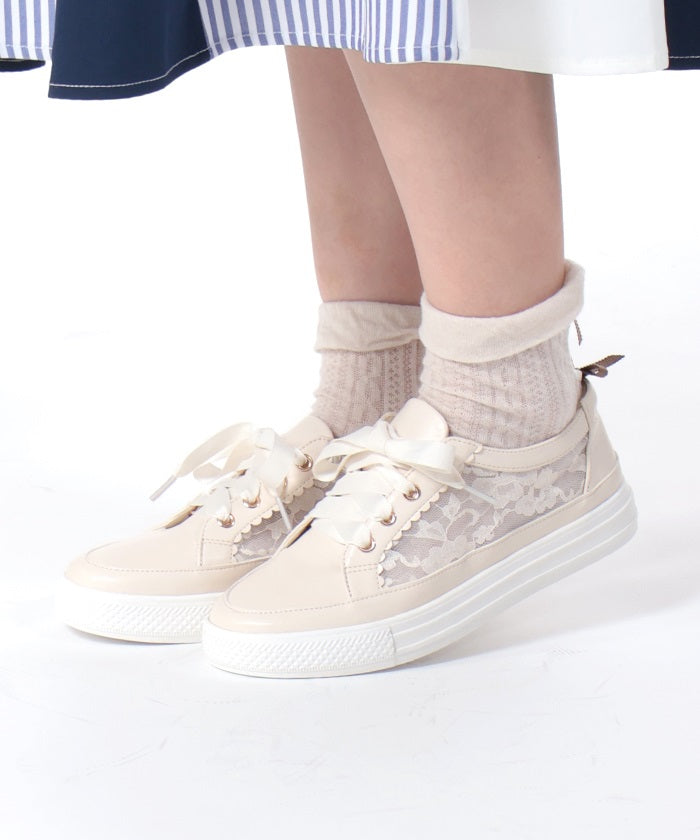 Lace Panel Flat Sneakers